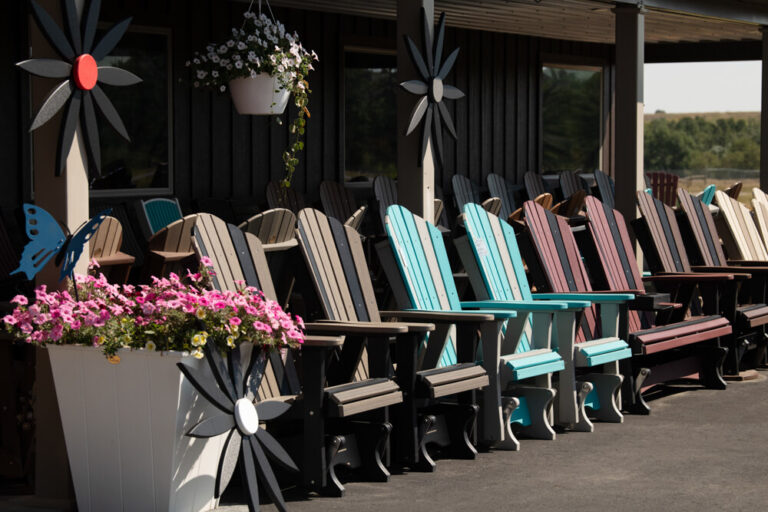 Row of poly chairs at west bench home furnishings
