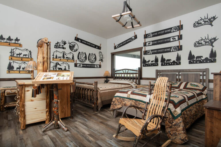 display of log rockers and beds at west bench home furnishings