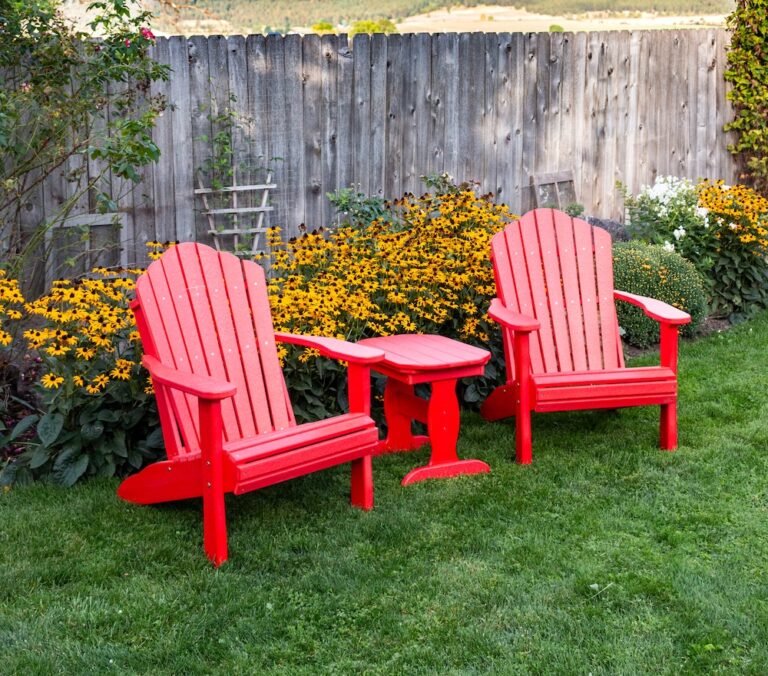 poly T Adirondack Chair Set with End Table red